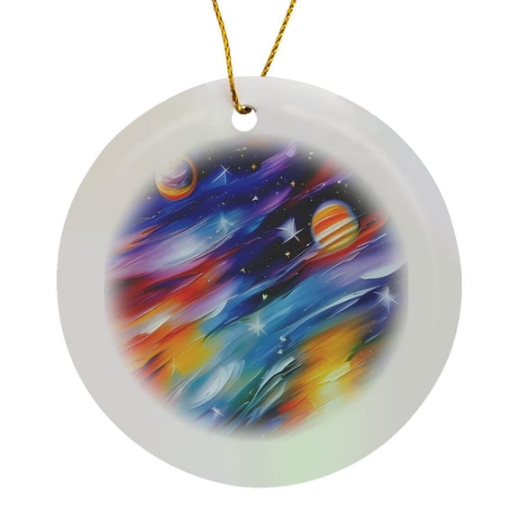 3drose, Planets and Stars. Deep Space Composition. Colorful Digital Art Gift, Circle Porcelain Ornament