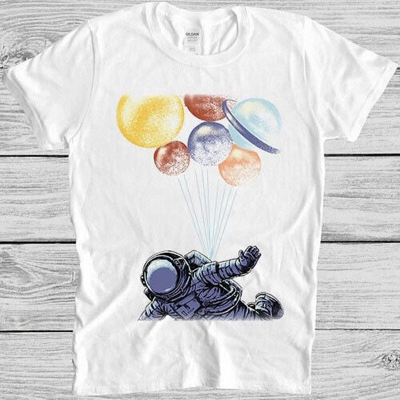Planets Astronaut Balloons Space Travel Meme Funny Cult Gift Tee T Shirt M901