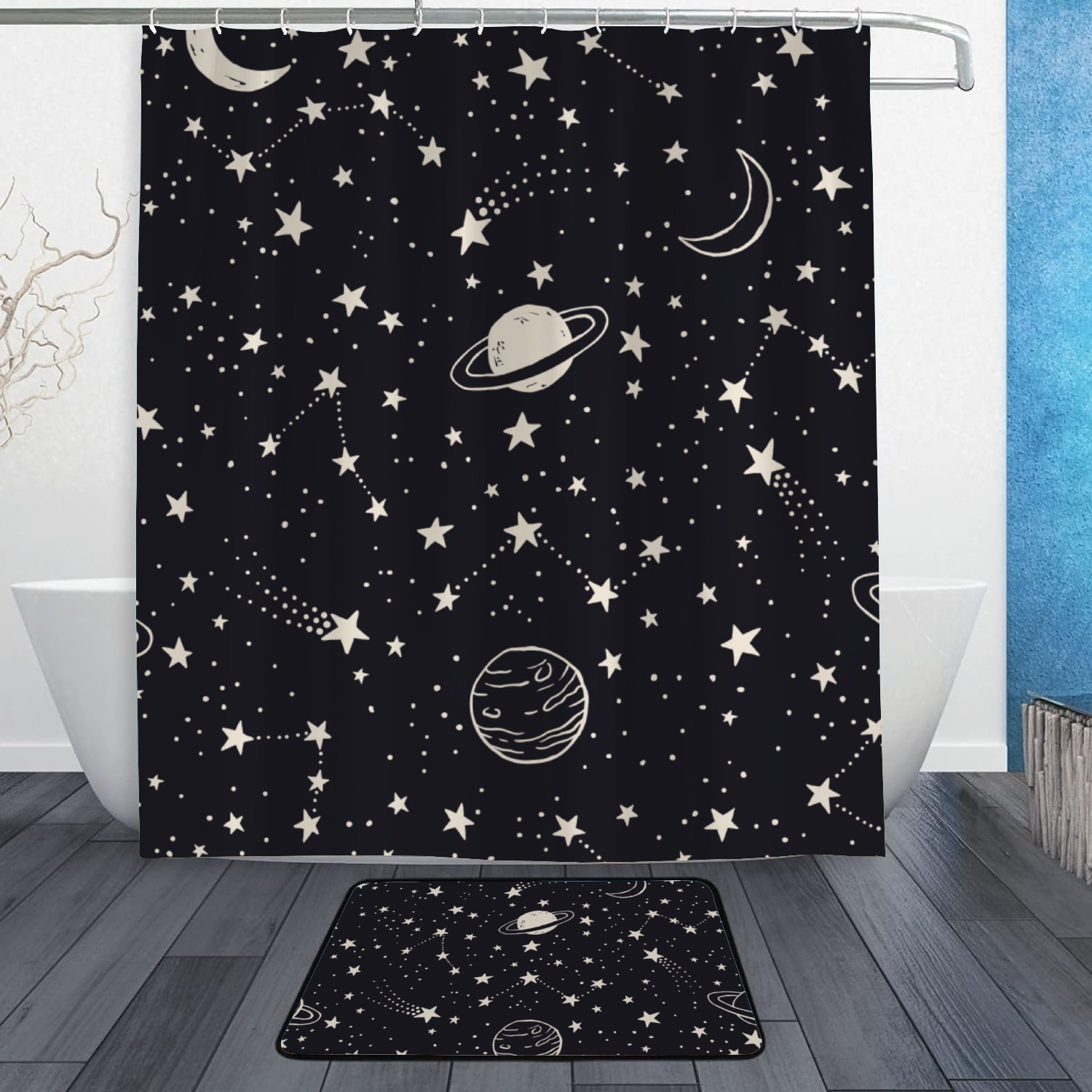 Comets, Constellations And Stars Night Sky Shower Curtain Set