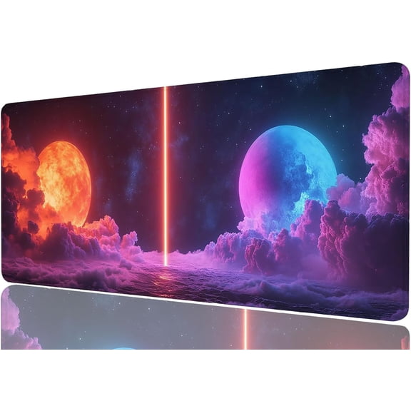 Planets Desk Mat Gaming Desk Pad Large Mouse Keyboard Pad Colorful Cosmic Cloud Neon Space Desktop Mat for Keyboard and Mouse Extra Large Full Desk Computer Pads Desk Decor 31.5" x 11.8"
