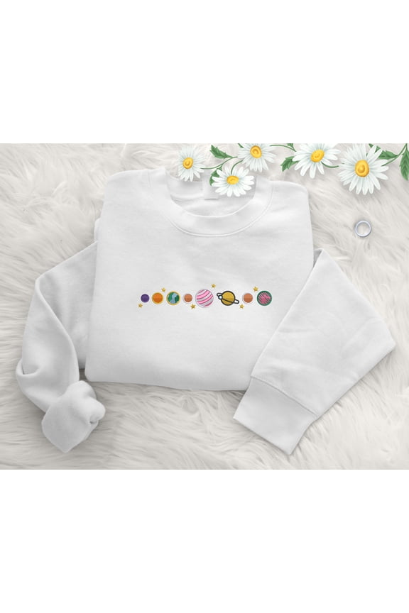 Planets Embroidered Sweatshirt, Space Embroidery Crewneck Sweater, Aesthetic Astronaut Pullover Jumper, Space Lover Gift, CustomiseUKStore