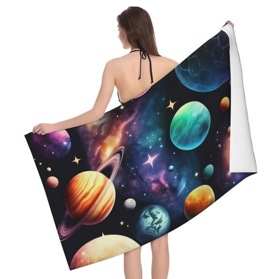 Planets Galaxy Stars Cosmic Space Beach Bath Towel Gym Spa Shower Towels Pool Soft 32" X 52" for Men Women