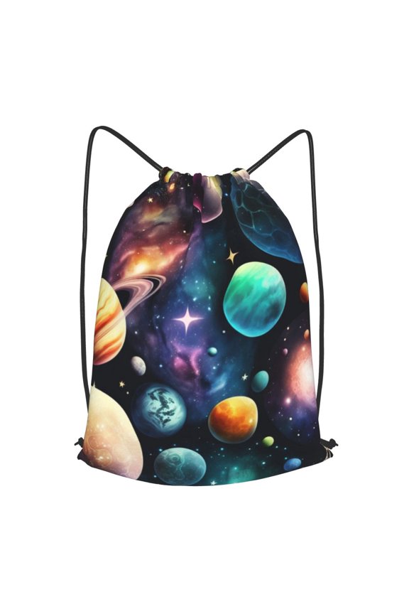 Planets Galaxy Stars Cosmic Space Drawstring Backpack Gym String Bag Sports Sackpack Cinch Sack, Large