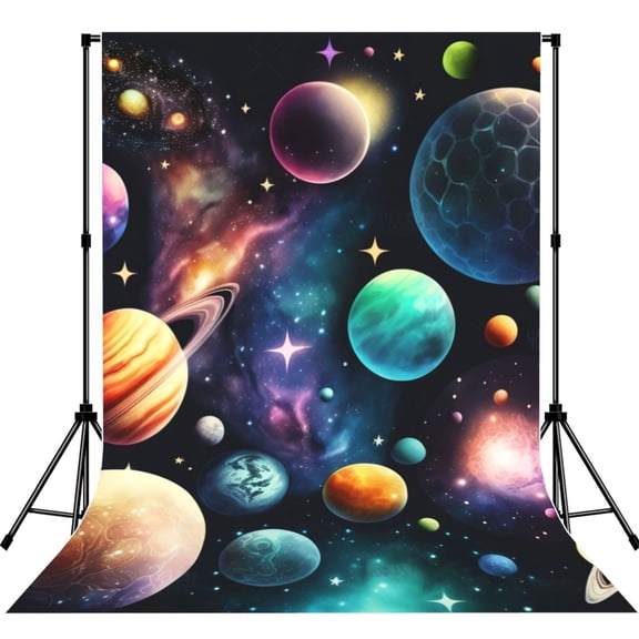 Planets Galaxy Stars Cosmic Space Photography Backdrop 5x7Ft Background for Photo Studio Video Recording Birthday Party Wedding Home Decor