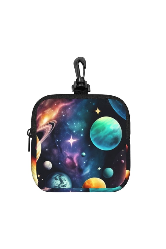 Planets Galaxy Stars Cosmic Space Square Gear Pouch with Lobster Clasp Waterproof Tech Accessory Organizer, Key & Coin Case
