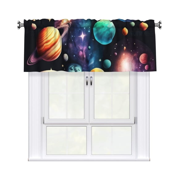 Planets Galaxy Stars Cosmic Space Window Valances Rod Pocket Decorative Curtain Valance for Bathroom Bedroom Living Room 54 x 18 in, 1 Panel