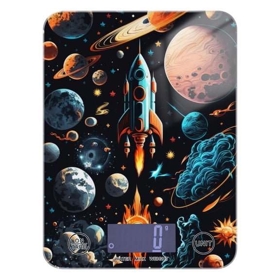 Planets Rocket Blue Food Scale Digital Kitchen Scale Waterproof Tempered Glass Tare Function 11 lb for Baking Cooking Meal Prep