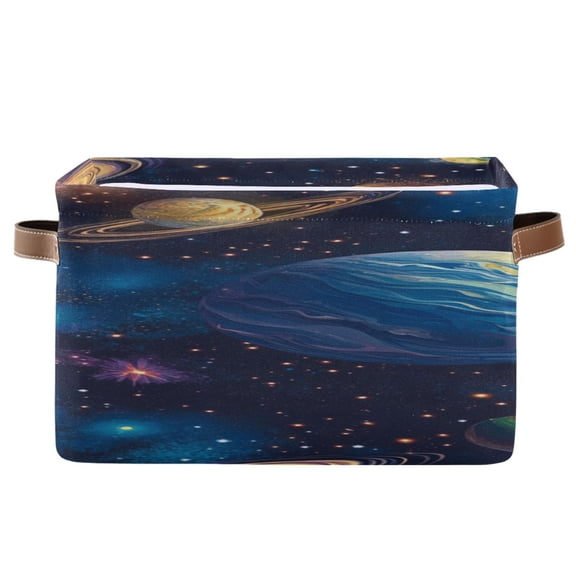 Planets Shining Stars Hand Drawn Square Storage Bins with Handles Collapsible Containing Box 1 Pack