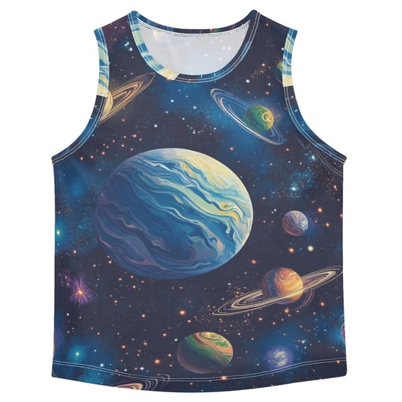 Planets Shining Stars Hand Drawn Vest Undershirt Tank Top Sleeveless Quick Dry M