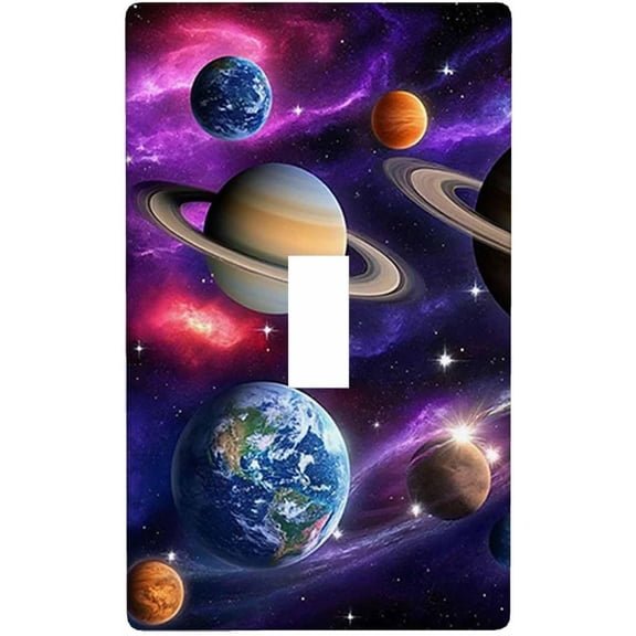 Planets Single Toggle Wall Plate Universe Outer Space Galaxy Stars Sky Light Switch Outlet Cover Plug Decor Home Office Living Room