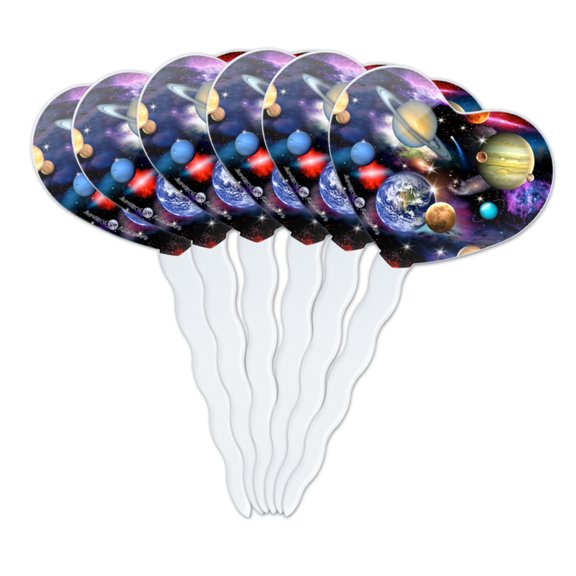 Planets Solar System Earth Saturn Jupiter Mars Pattern Heart Love Cupcake Picks Toppers Decoration Set of 6
