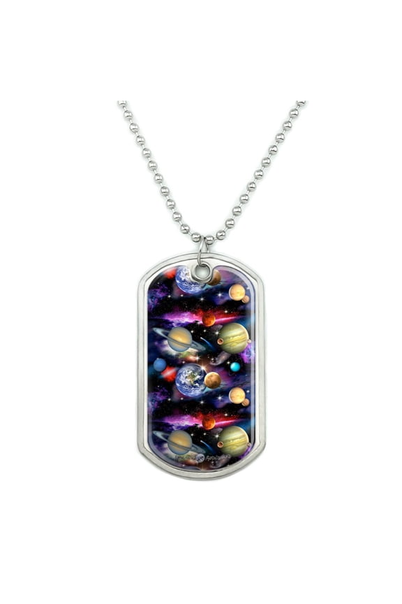 Planets Solar System Earth Saturn Jupiter Mars Pattern Military Dog Tag Pendant Necklace with Chain