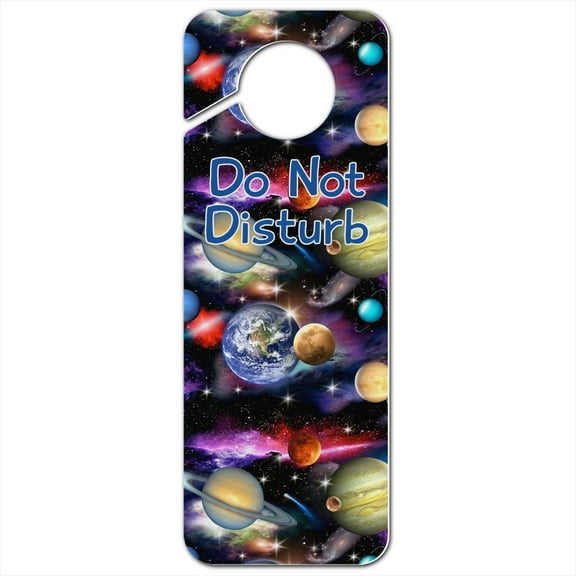 Planets Solar System Earth Saturn Jupiter Mars Pattern Plastic Door Knob Hanger Sign