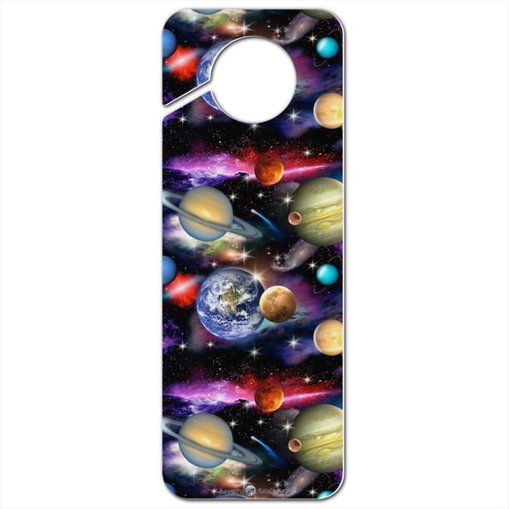 Planets Solar System Earth Saturn Jupiter Mars Pattern Plastic Door Knob Hanger Sign