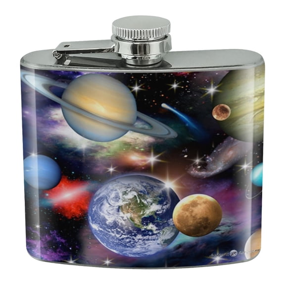 Planets Solar System Earth Saturn Jupiter Mars Pattern Stainless Steel 5oz Hip Drink Kidney Flask
