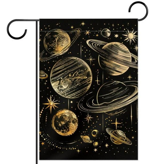 Planets Solar System Galaxy Stars Black Pattern Double Sided Garden Flag Decorative Weather Resistant Yard Flag, Large DIY Vertical Flag for Farmhouse Patio Lawn, 28x40 Inch