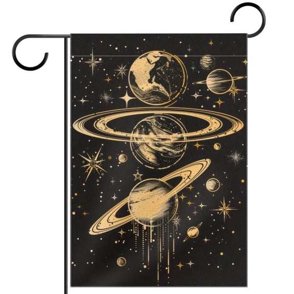 Planets Solar System Galaxy and Stars Pattern Welcome Garden Flags, 12 x 18 Inch Double Sided Outdoor Yard Flags Waterproof For Home Outside Patio Lawn Porch