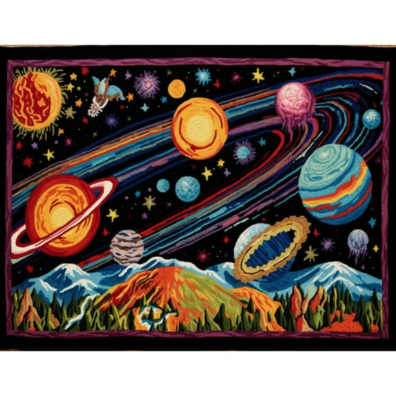 Planets Space Latch Hook Rectangle Rug Kits for Adults Needle Crochet Yarn Embroidery Carpet Hook and Latch Kit Floor Mat Tapestry Christmas Home Decoration 52x38cm
