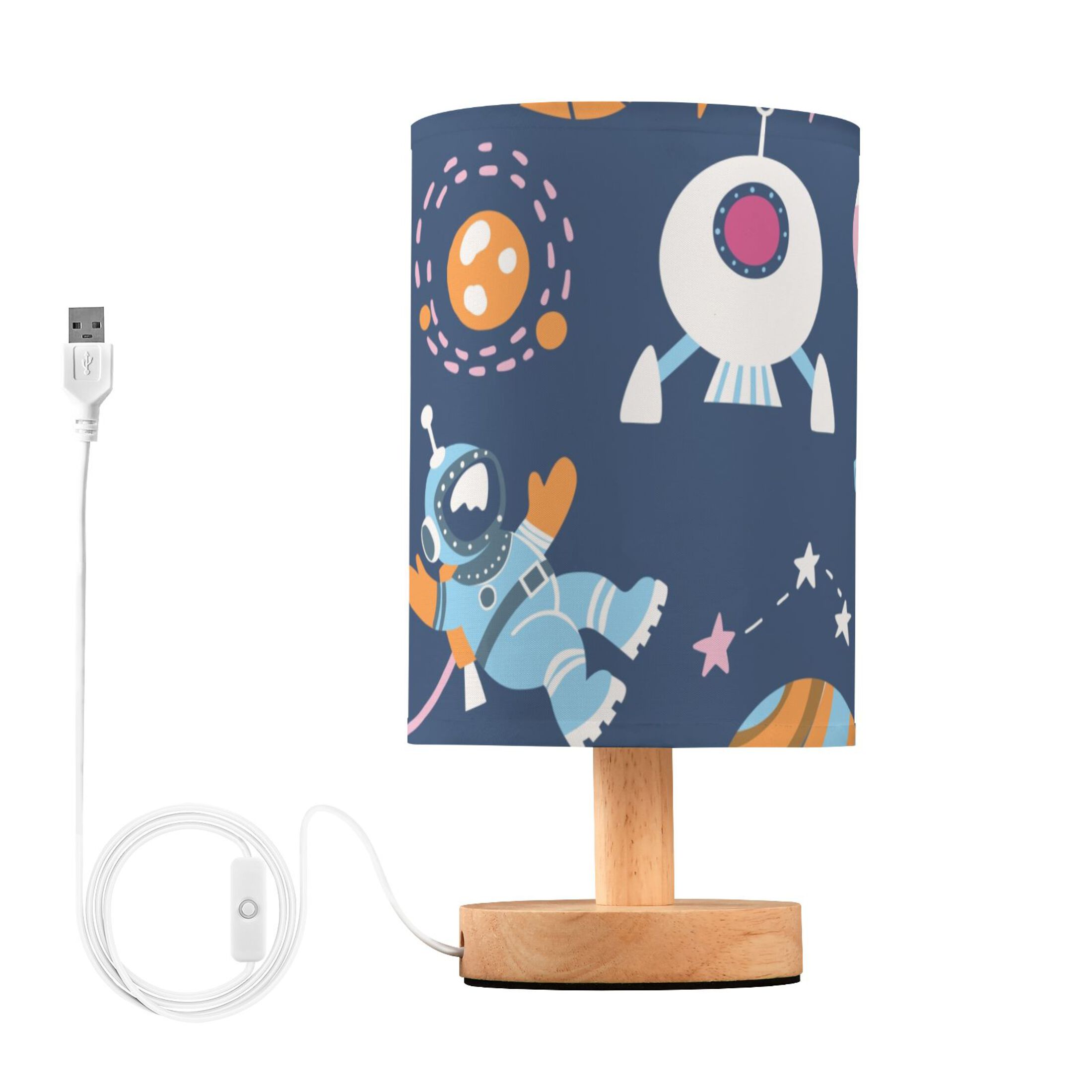 Spaceships Cartoon Bedside Table Lamp LED Warm Lights with USB