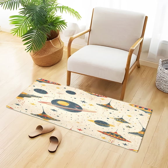 Planets Stars Ufos Plush Carpet Non Slip Runner Rug Absorbent Bath Mat 39" x 20"