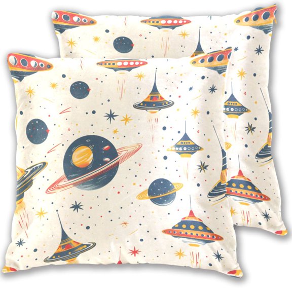 Planets Stars Ufos Throw Pillow Covers Pillowcases 16 x 16 Inch Home Decor 2 Packs for Bedroom Sofa