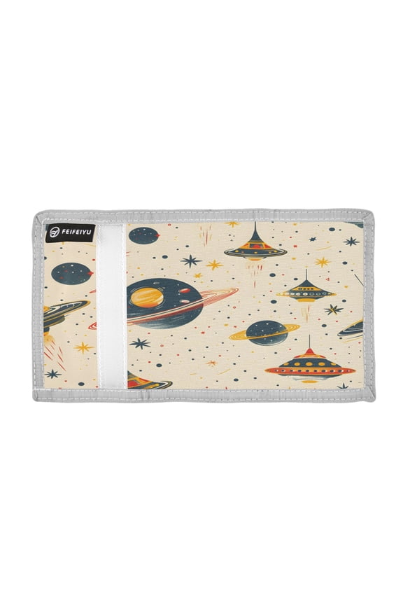 Planets Stars Ufos Trifold Wallets Card Holders Coin Pockets with Lanyards Portable Unisex
