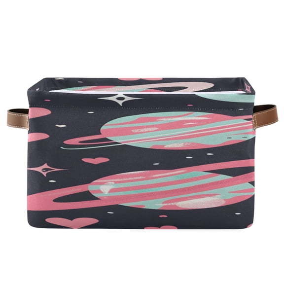 Planets Stars and Hearts Square Storage Bins with Handles Collapsible Containing Box 1 Pack