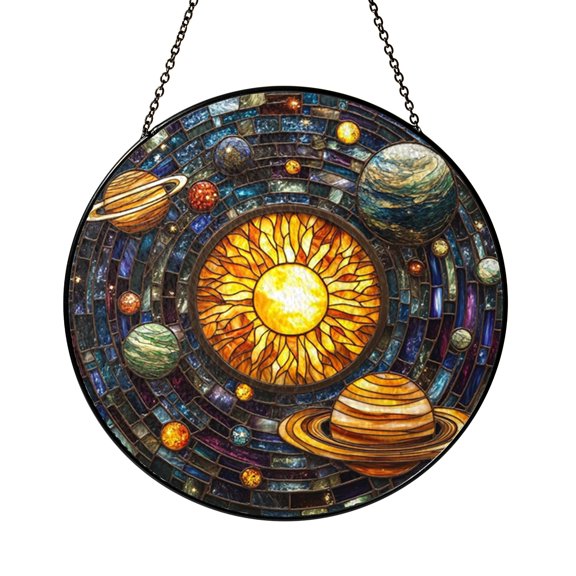 Planets and Orbits Glass Suncatcher – Stained Glass Style Window Decor