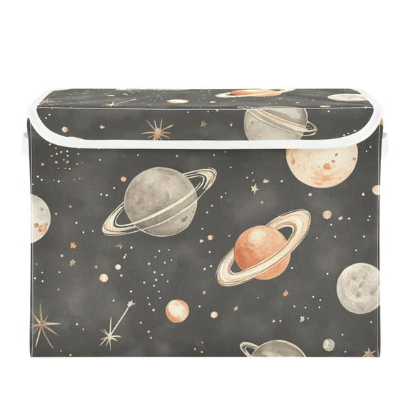 Planets and Star Large Storage Bins with Linen Collapsible Lid Storage Box 16.7 x 12.6 x 11.8in