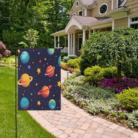 Planets and Stars Garden Flag Double Sided 12 x 18 Inch Outside Yard Decoration Outdoor Flag
