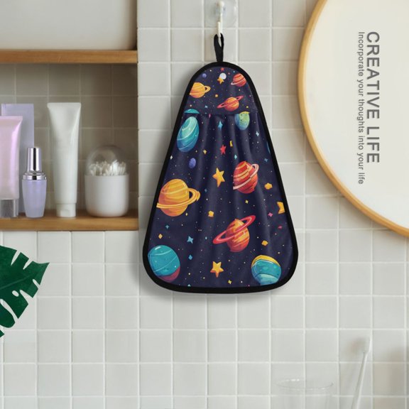 Planets and Stars Hanging Kitchen Towel Machine Washable Hand Towel Bathroom Absorbent Towel Quick Dry Dishcloth
