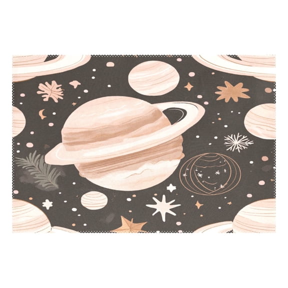 Planets and Stars Illustration 12x18in Heat-Resistant Non-Slip Place Mat, Durable and Wrinkle-Resistant