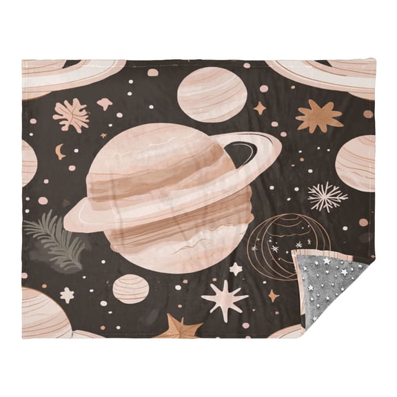 Planets and Stars Illustration 70x55in Flannel Throw Blanket, Double Sided, Soft and Cozy, Glow in the Dark