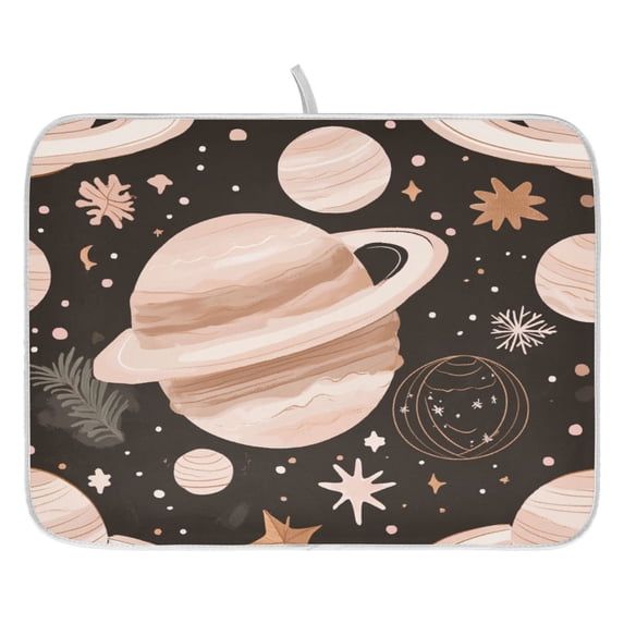 Planets and Stars Illustration Dish Drying Mat for Kitchen, Quick Drying Absorbent Soft Durable 16" x 18"