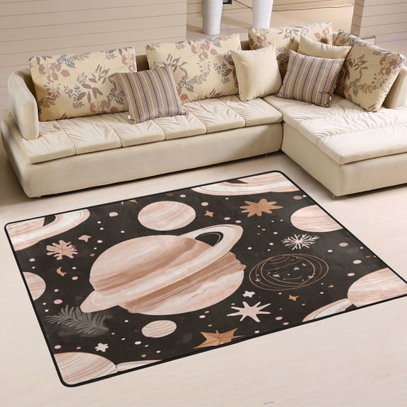 Planets and Stars Illustration Soft Polyester Area Rug 36''x24'', Non Slip, Memory Foam, Water Absorbent