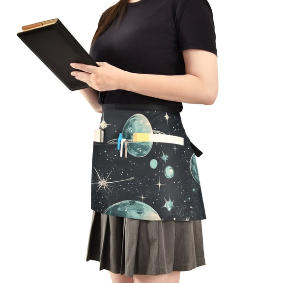 Planets and Stars Server Apron with 3 Pockets Waist Apron for Waiter Waitress