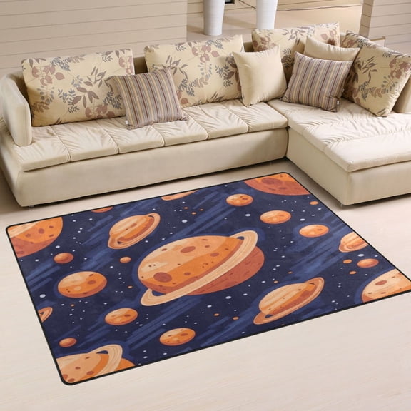 Planets and Stars Soft Polyester Area Rug 31''x20'', Non Slip, Memory Foam, Water Absorbent