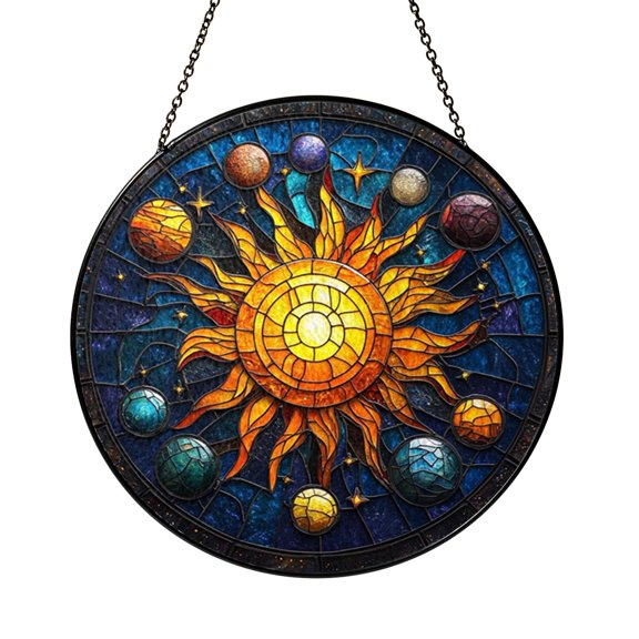 Planets and Sun Galaxy Window Suncatcher, Vibrant Stained Glass Style Celestial Decor, Space Inspired Gift Idea