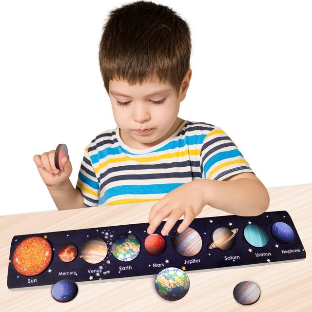 Educational Solar System Puzzle for Kids, Montessori Learning Toy for
