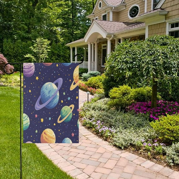 Planets in Space Garden Flag Double Sided 12 x 18 Inch Outside Yard Decoration Outdoor Flag