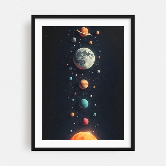 Planets in Space - Photography Space Surrealism Astronomy Cosmic Moon Fantasy Stars Black Framed Wall Art Print 24 x 36 inches
