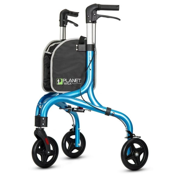 Planetwalk Foldable 3-Wheel Walker - Lightweight Mobility Aid (Blue)