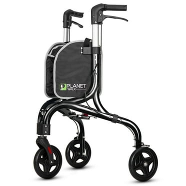 Planetwalk Foldable Senior Mobility Walker - 3-Wheel Lightweight Adjustable Frame (Black)