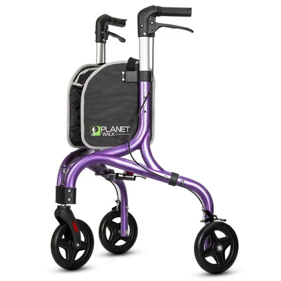 Planetwalk Premium 3 Wheel Walkers for Seniors - 8'' Wheel Ultra Lightweight Aluminum Folding Walker, Dark Purple