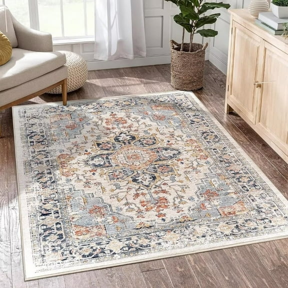Planially 5'x7' Area Rugs Non Slip Traditional Persian Bordered Indoor Bedroom Living Room Carpet