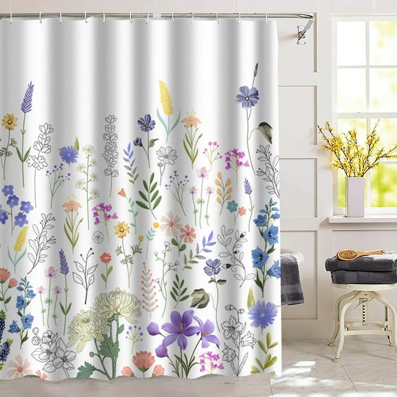 Planially Spring Shower Curtain 72" X 72" Flowers Waterproof Bathroom Decor with 12 Hooks