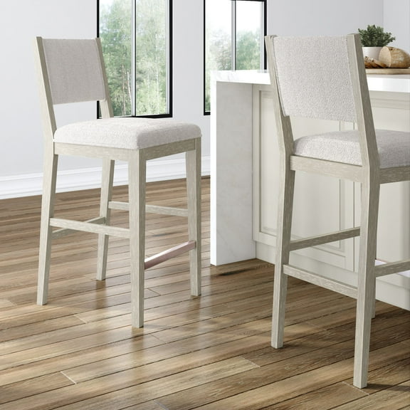 Plank Beam 30" Counter Bar Stool, Solid Wood Modern Kitchen Stools with Cushion, White