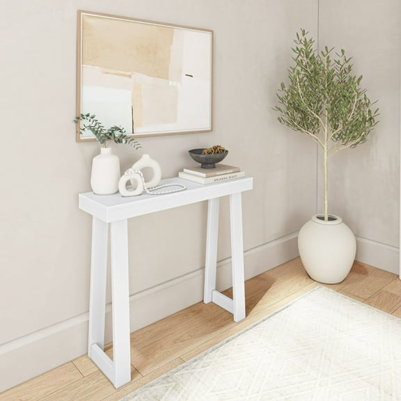 Plank+Beam 36” Solid Wood Console Table, Classic Farmhouse Style Sofa Table, Narrow Entryway Table for Hallway, White
