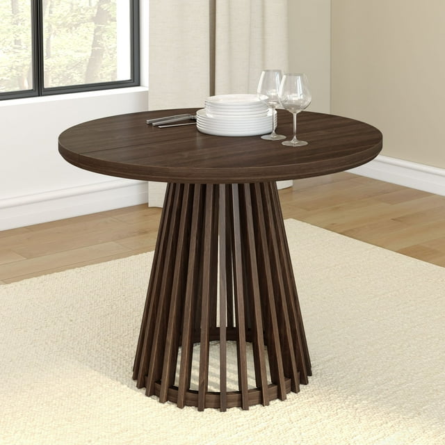 Plank+Beam 38" Lido Round Dining Table, Solid Wood Minimalist Kitchen Table for 4, Walnut