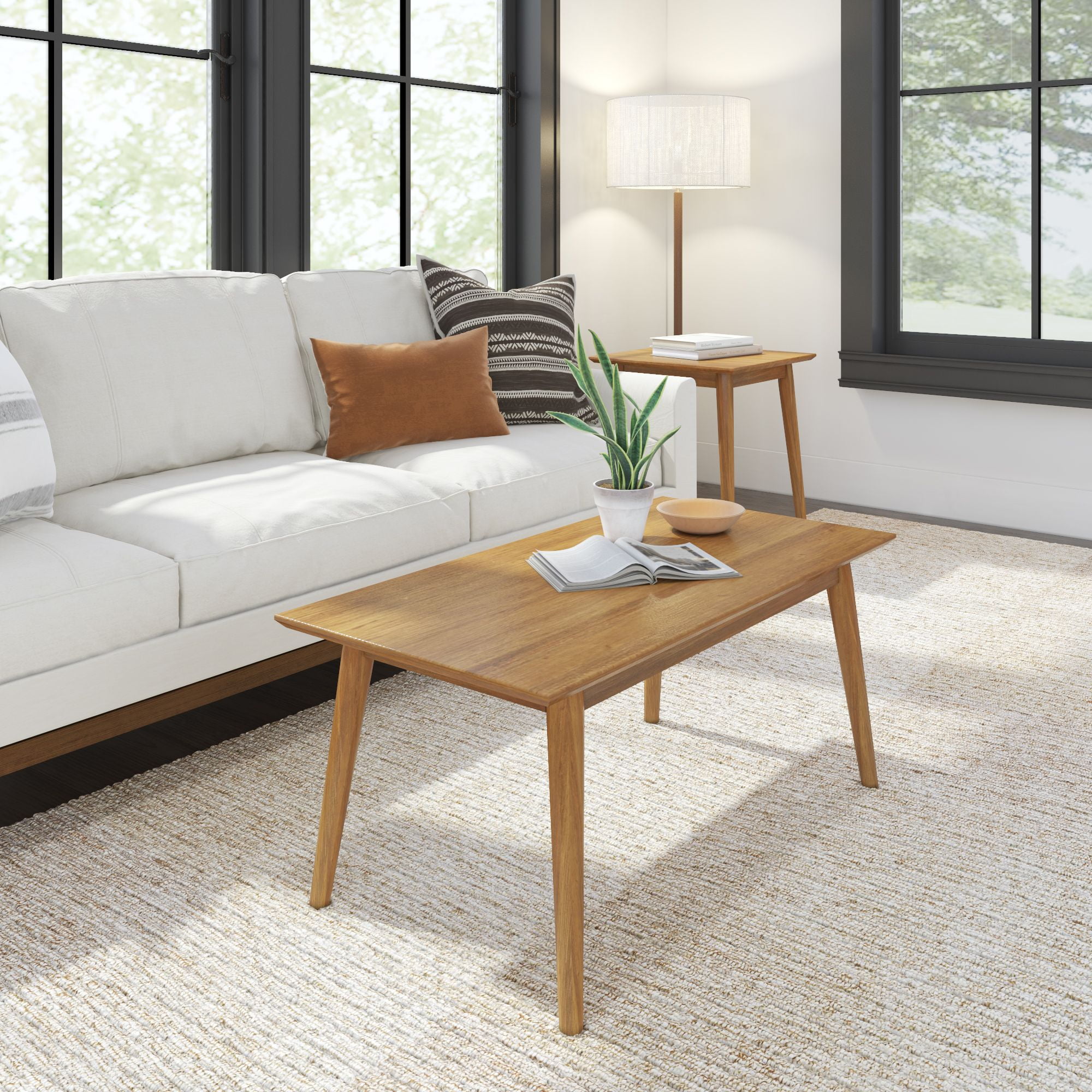 Plank+Beam Solid Wood 40" Mid Century Modern Coffee Tables for Living Room, Pecan - Walmart.com